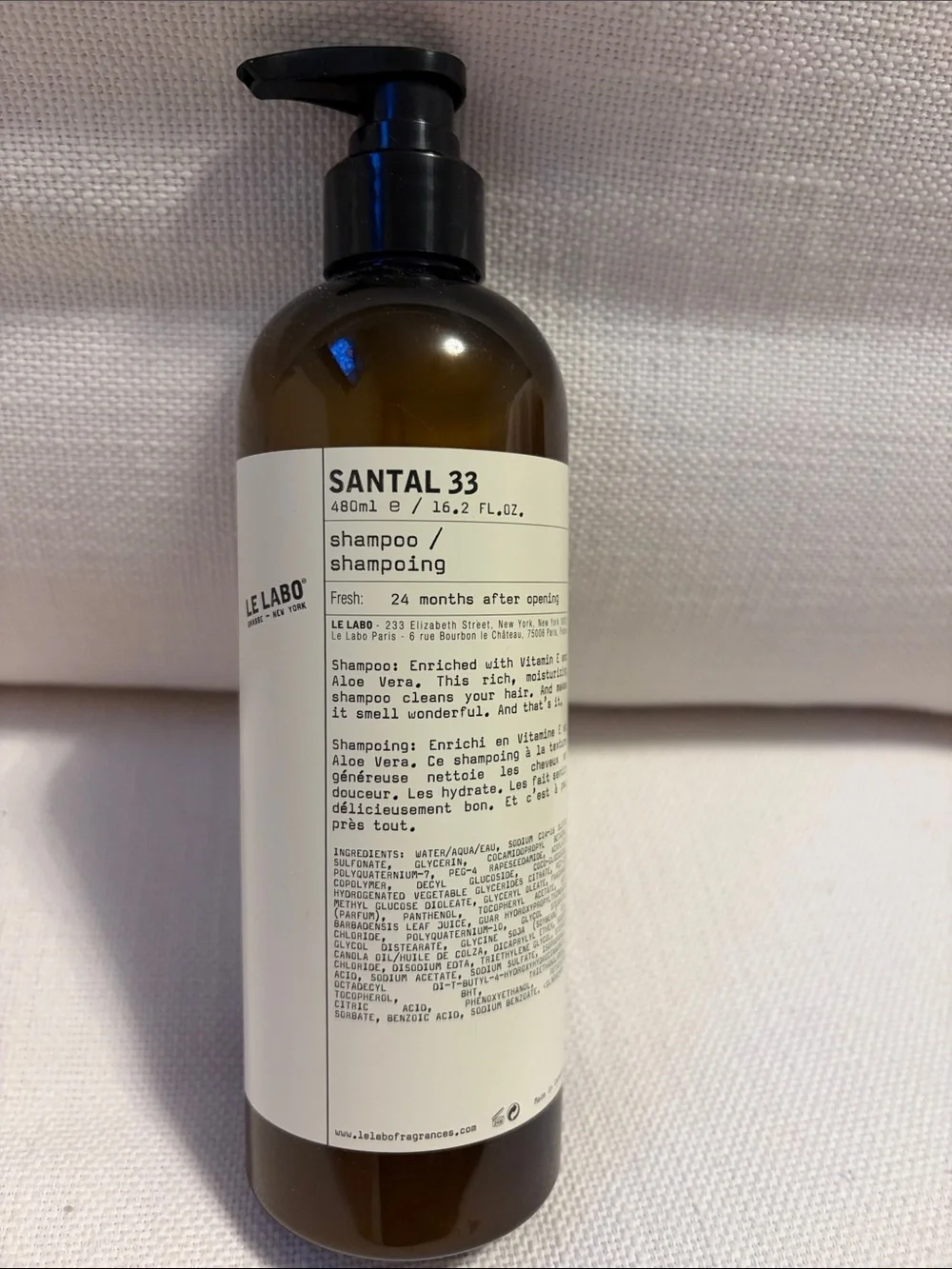 Le Labo Santal 33 Shampoo Bottle in Brown and Black